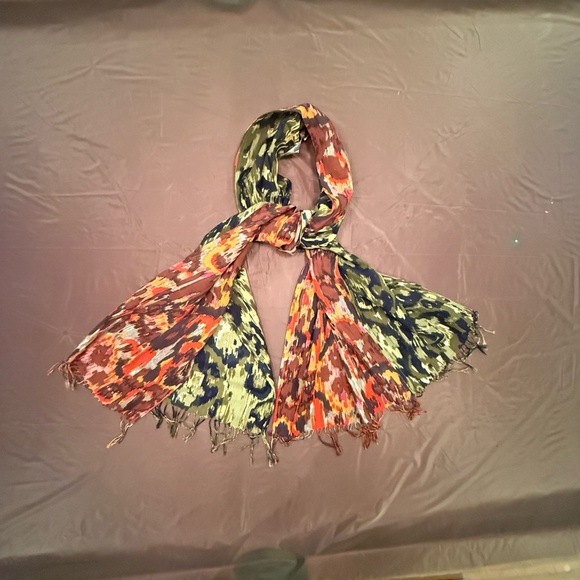 Etcetera by Carlisle Green/Orange Lightweight Contrasting Bohemian Scarf $178 - Picture 2 of 6